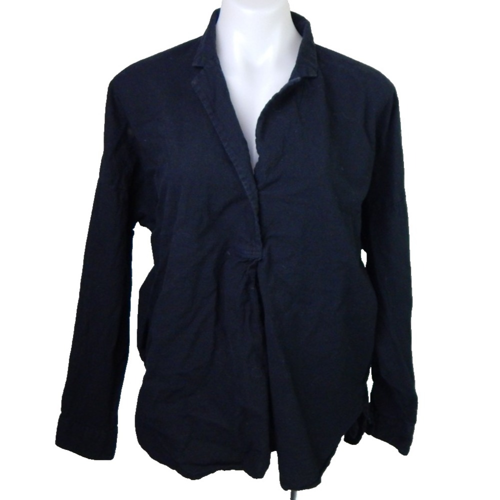 Seeker Top Collared Hemp Blend Popover Flowy Black Long Sleeve